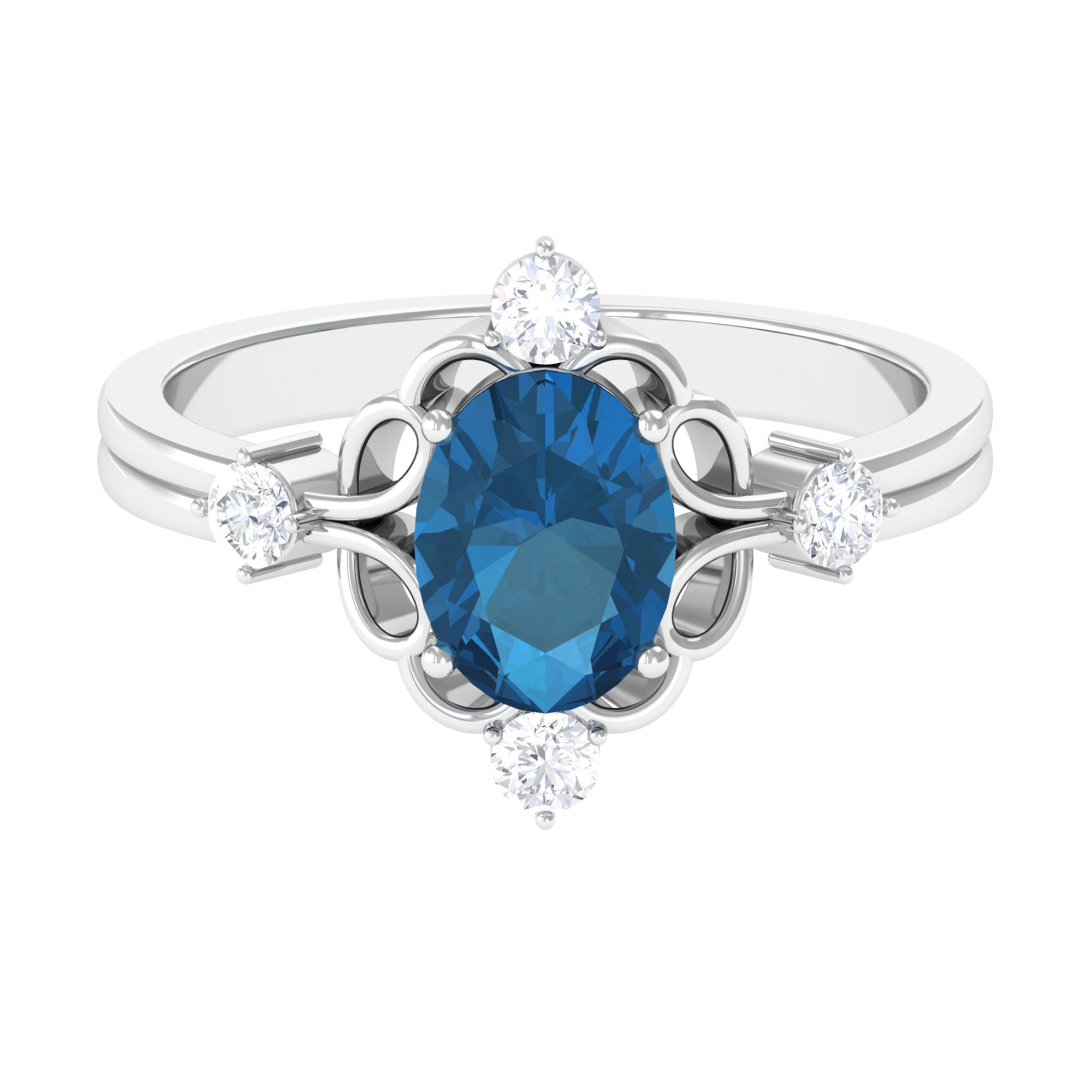 Oval London Blue Topaz and Diamond Cocktail Engagement Ring London Blue Topaz - ( AAA ) - Quality - Rosec Jewels