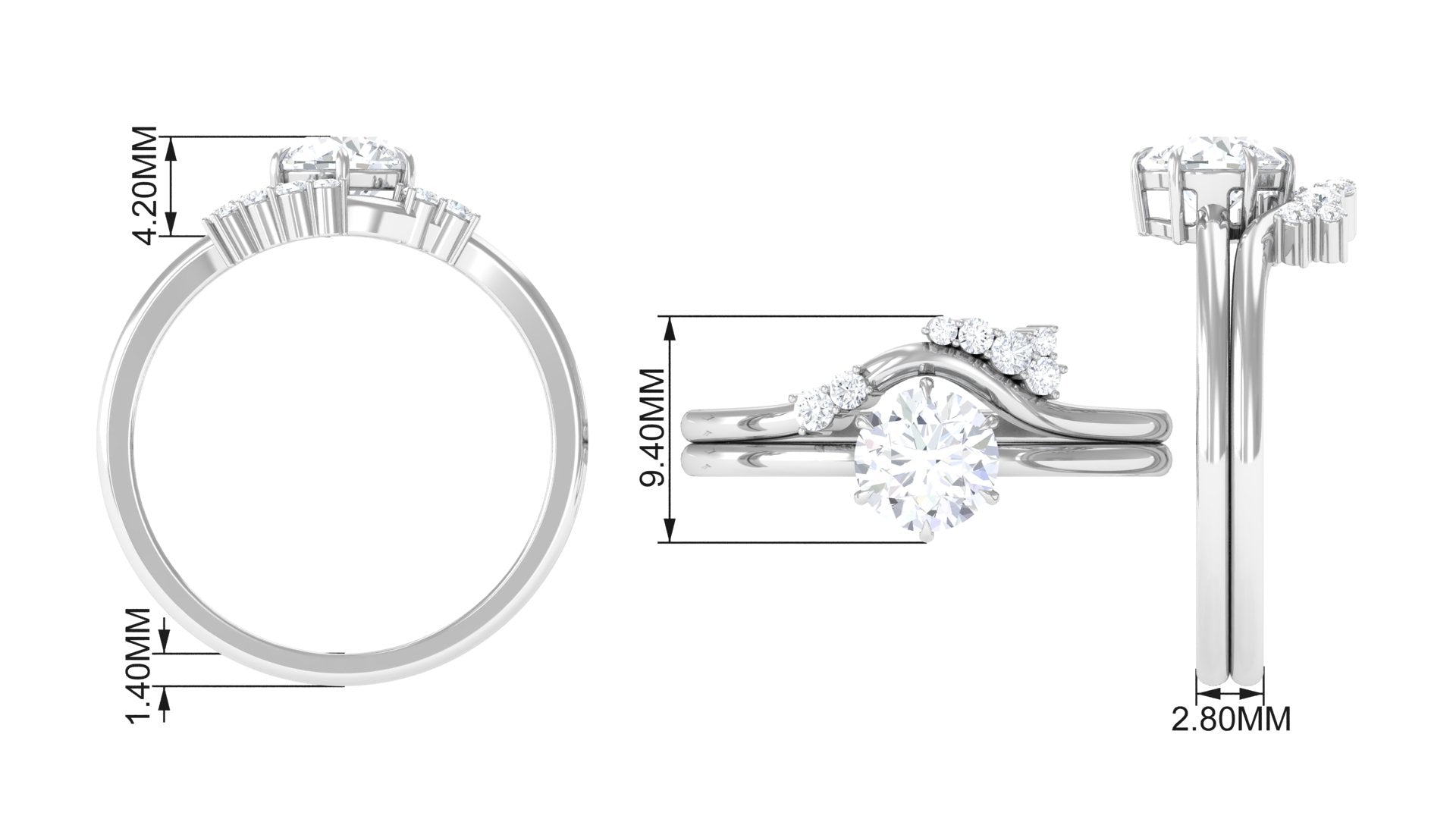 1.25 CT Minimal Moissanite Wedding Ring Set Moissanite - ( D-VS1 ) - Color and Clarity - Rosec Jewels