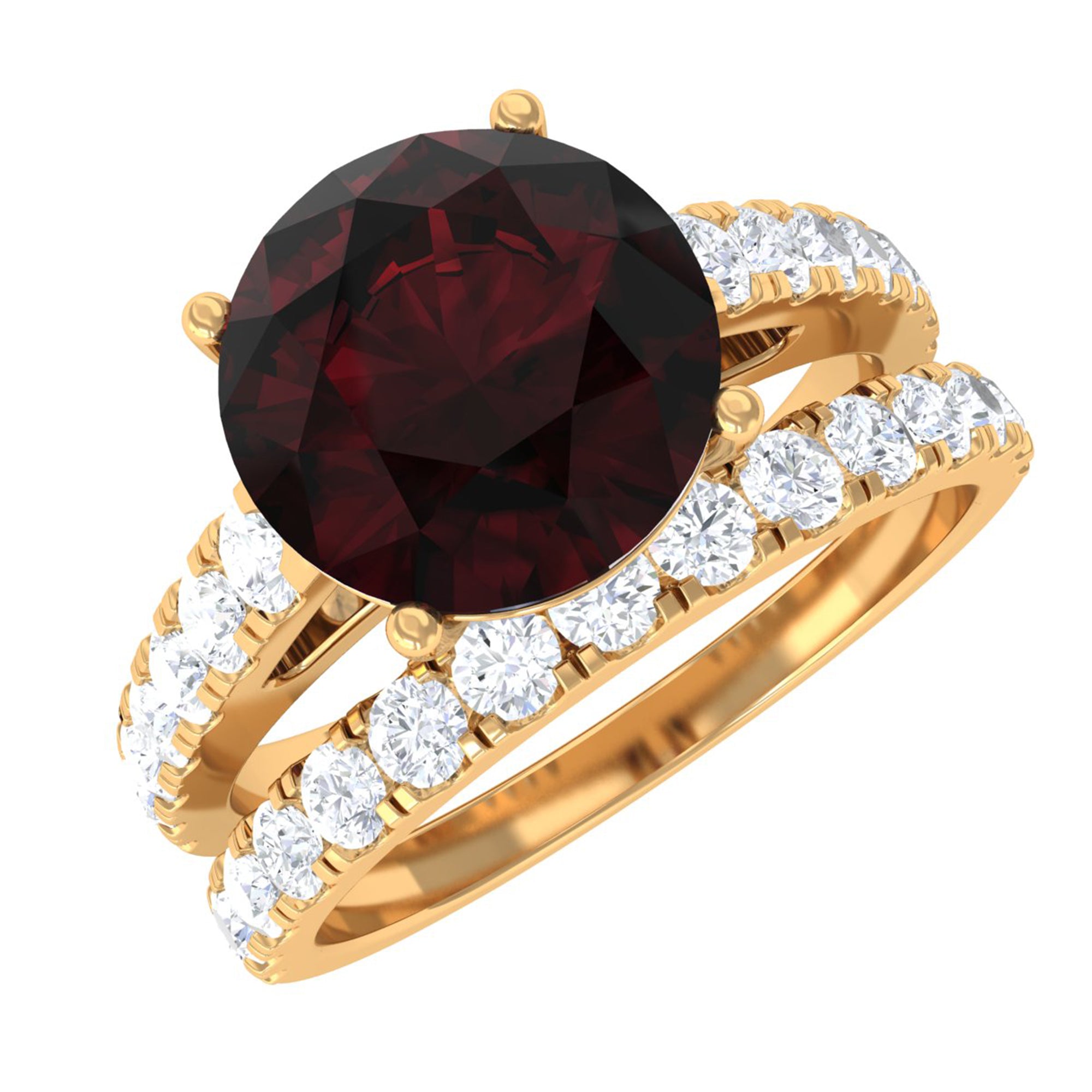 2.75 CT Solitaire Garnet Engagement Ring Set with Diamond Garnet - ( AAA ) - Quality - Rosec Jewels