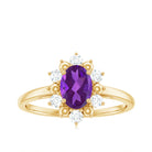 Oval Amethyst Floral Halo Engagement Ring with Diamond Amethyst - ( AAA ) - Quality - Rosec Jewels