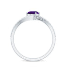 Solitaire Amethyst Bypass Engagement Ring with Diamond Amethyst - ( AAA ) - Quality - Rosec Jewels