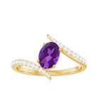 Solitaire Amethyst Bypass Engagement Ring with Diamond Amethyst - ( AAA ) - Quality - Rosec Jewels