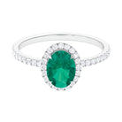 Oval Emerald Halo Engagement Ring with Diamond Emerald - ( AAA ) - Quality - Rosec Jewels