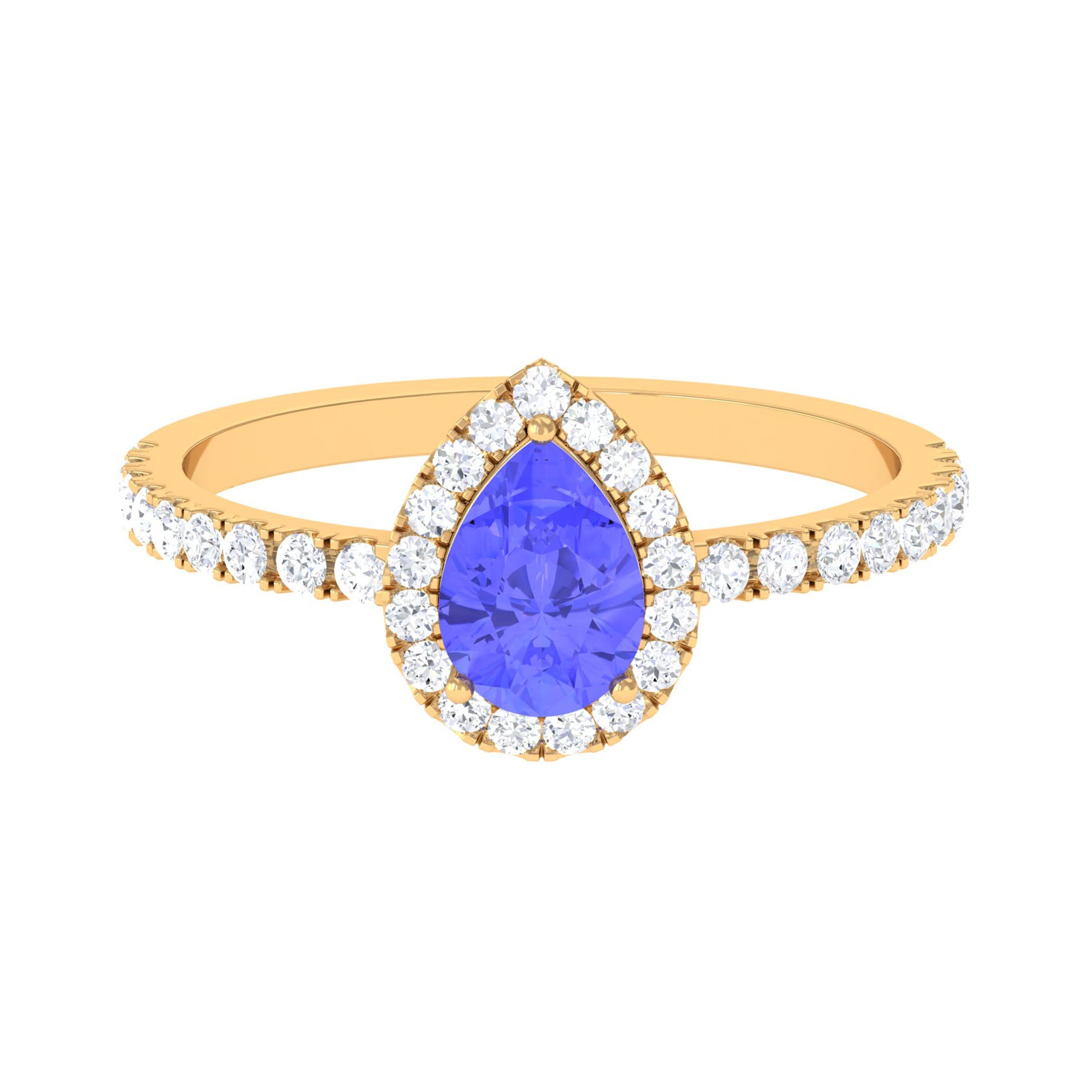 Pear Shaped Tanzanite Halo Engagement Ring with Diamond Tanzanite - ( AAA ) - Quality - Rosec Jewels