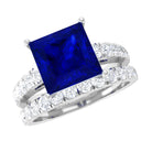 Princess Cut Lab Grown Blue Sapphire Solitaire Ring Set with Moissanite Lab Created Blue Sapphire - ( AAAA ) - Quality - Rosec Jewels