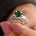 Split Shank Created Emerald Solitaire Ring with Diamond Lab Created Emerald - ( AAAA ) - Quality - Rosec Jewels