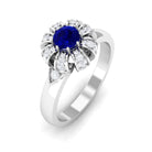 Elegant Blue Sapphire and Diamond Flower Engagement Ring Blue Sapphire - ( AAA ) - Quality - Rosec Jewels