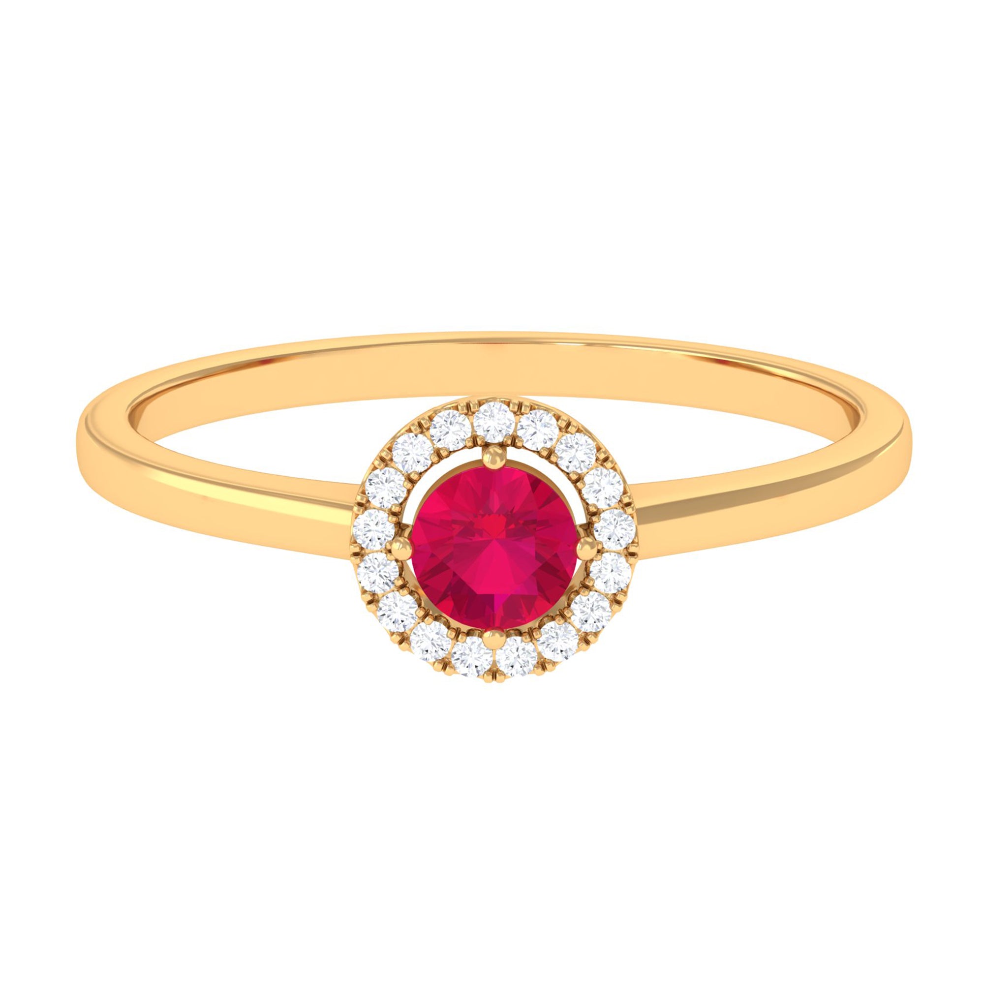 Natural Ruby Promise Ring with Diamond Halo Ruby - ( AAA ) - Quality - Rosec Jewels