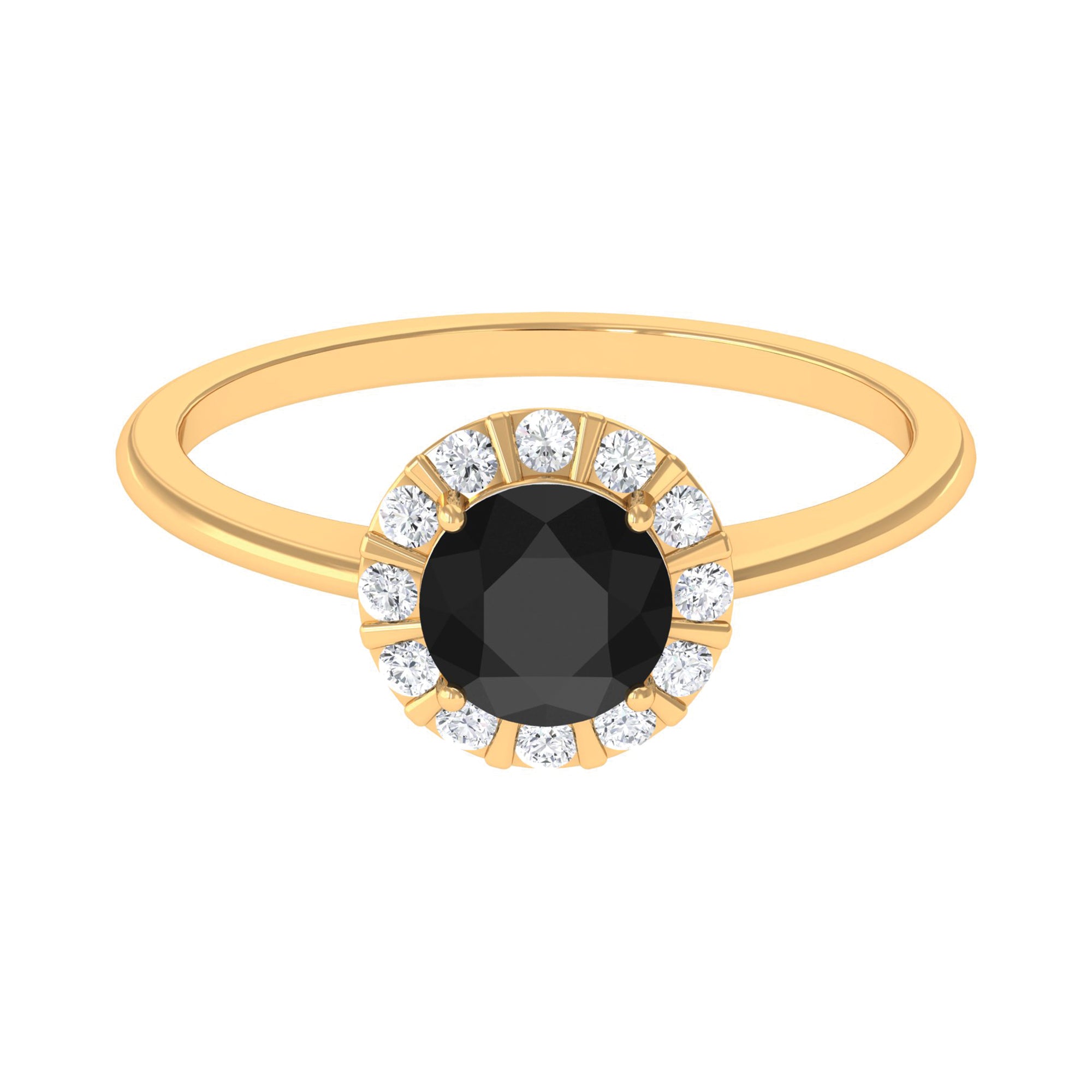 Black and White Diamond Promise Ring with Halo Black Diamond - ( AAA ) - Quality - Rosec Jewels