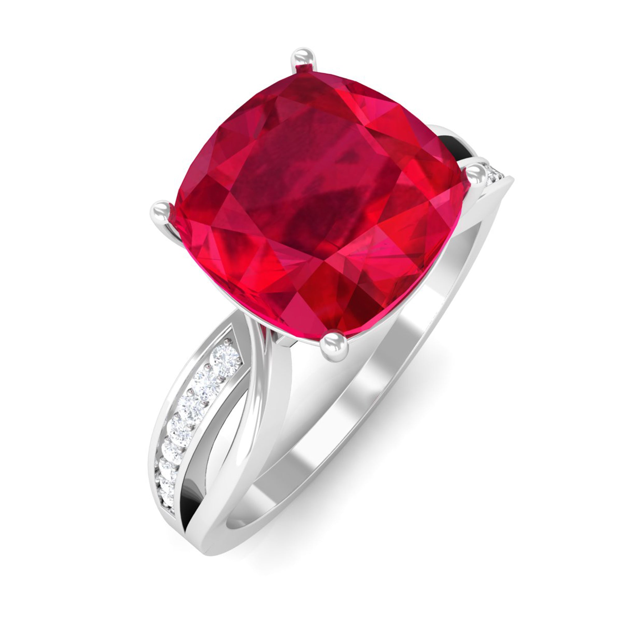 Infinity Shank Cushion Cut Created Ruby Engagement Ring with Diamond Lab Created Ruby - ( AAAA ) - Quality - Rosec Jewels