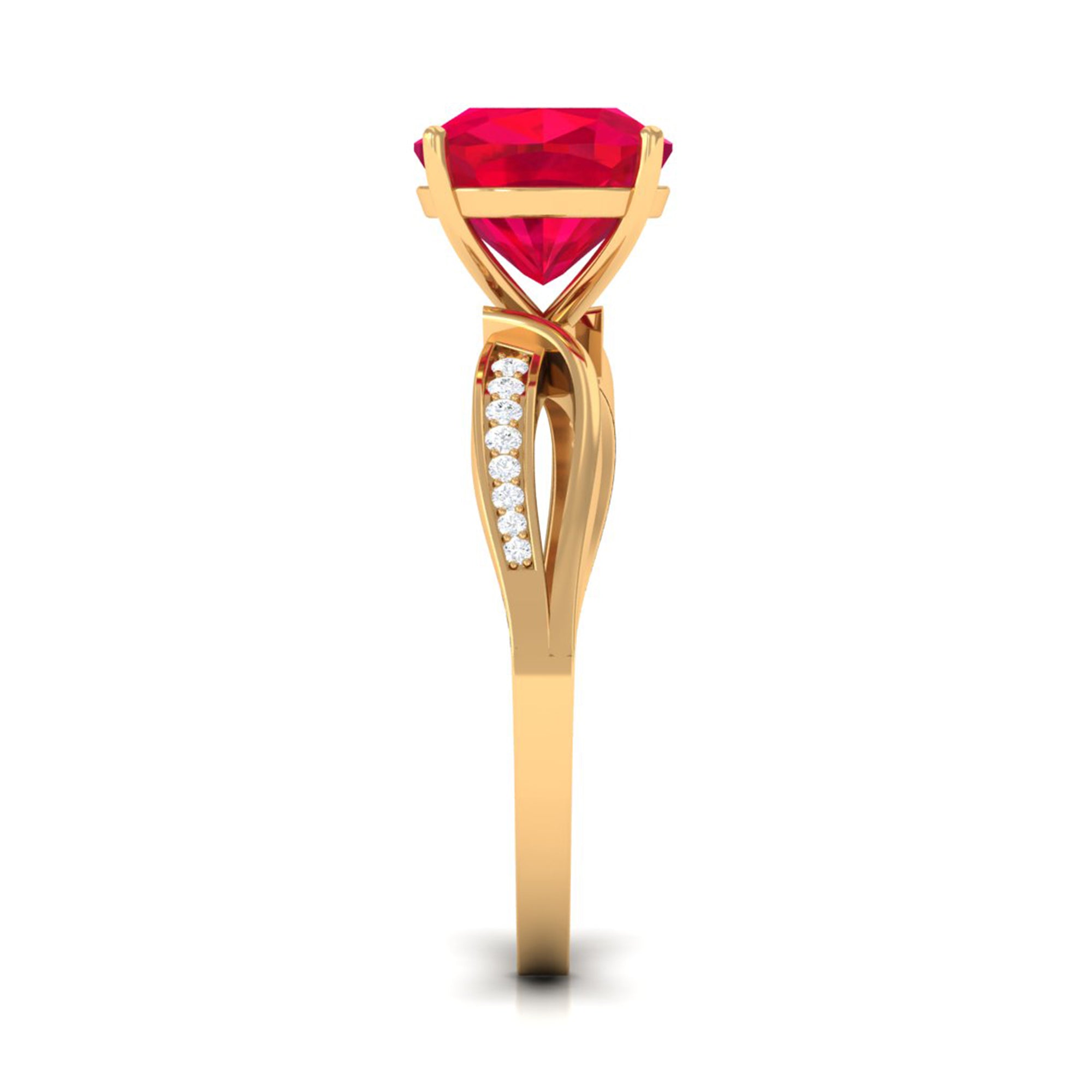 Infinity Shank Cushion Cut Created Ruby Engagement Ring with Diamond Lab Created Ruby - ( AAAA ) - Quality - Rosec Jewels