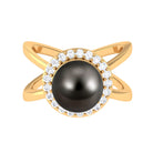 Tahitian Pearl and Diamond Halo Engagement Ring in Criss Cross Shank Tahitian pearl - ( AAA ) - Quality - Rosec Jewels