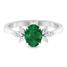 Claw Set Oval shape Emerald Solitaire Ring with Marquise Diamond Trio Emerald - ( AAA ) - Quality - Rosec Jewels