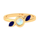 Minimal Ethiopian Opal and Blue Sapphire Leaf Promise Ring Ethiopian Opal - ( AAA ) - Quality - Rosec Jewels