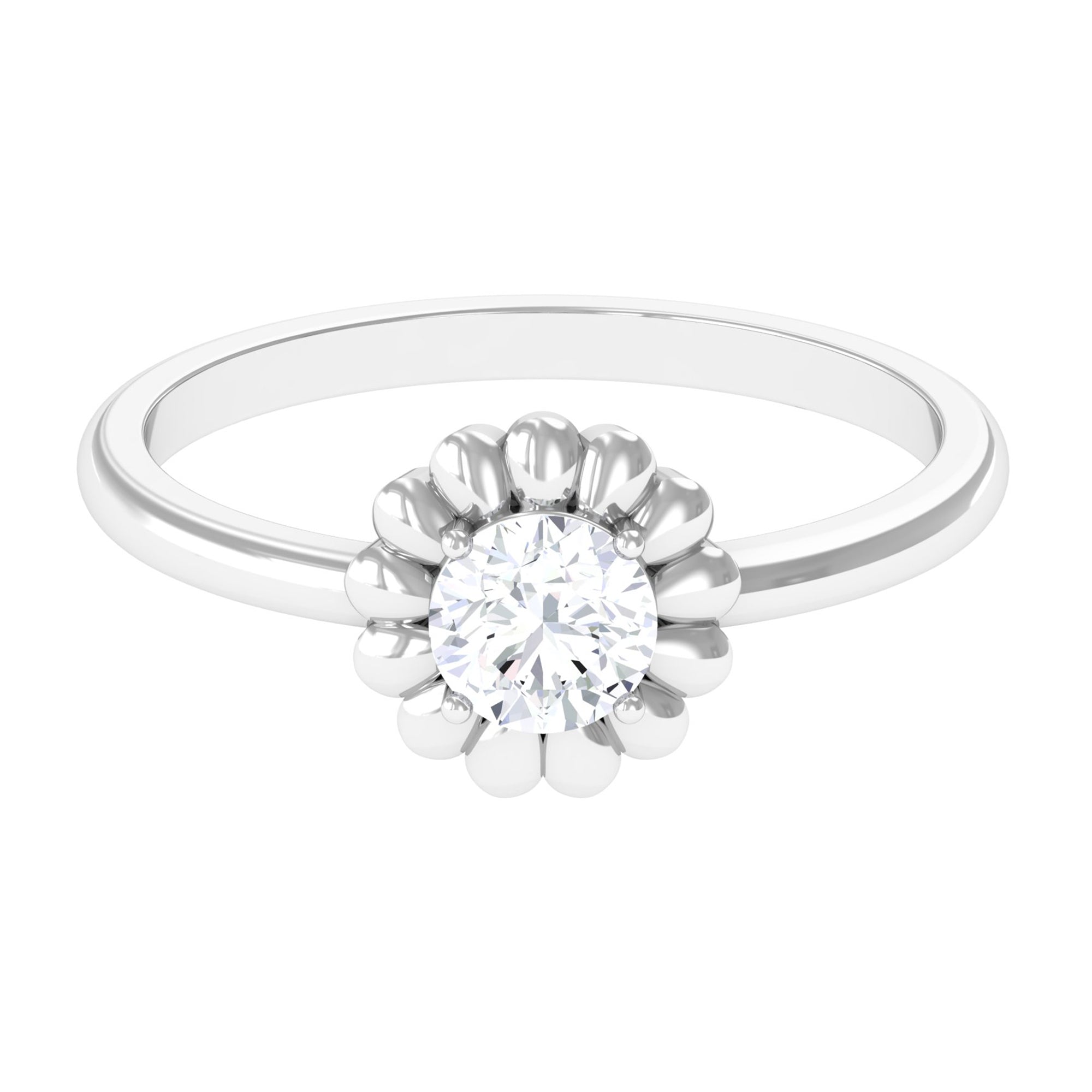 Round Moissanite Solitaire Floral Ring in Prong Setting Moissanite - ( D-VS1 ) - Color and Clarity - Rosec Jewels