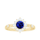 Created Blue Sapphire Classic Halo Engagement Ring with Diamond Lab Created Blue Sapphire - ( AAAA ) - Quality - Rosec Jewels