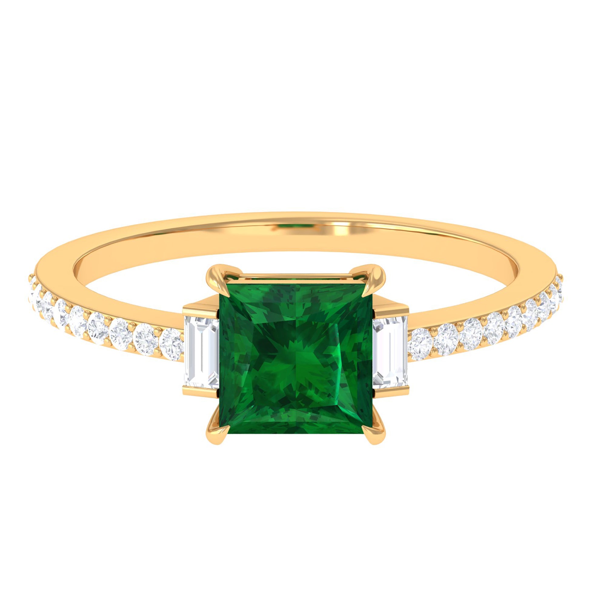 Princess Cut Created Emerald Solitaire Engagement Ring Lab Created Emerald - ( AAAA ) - Quality - Rosec Jewels