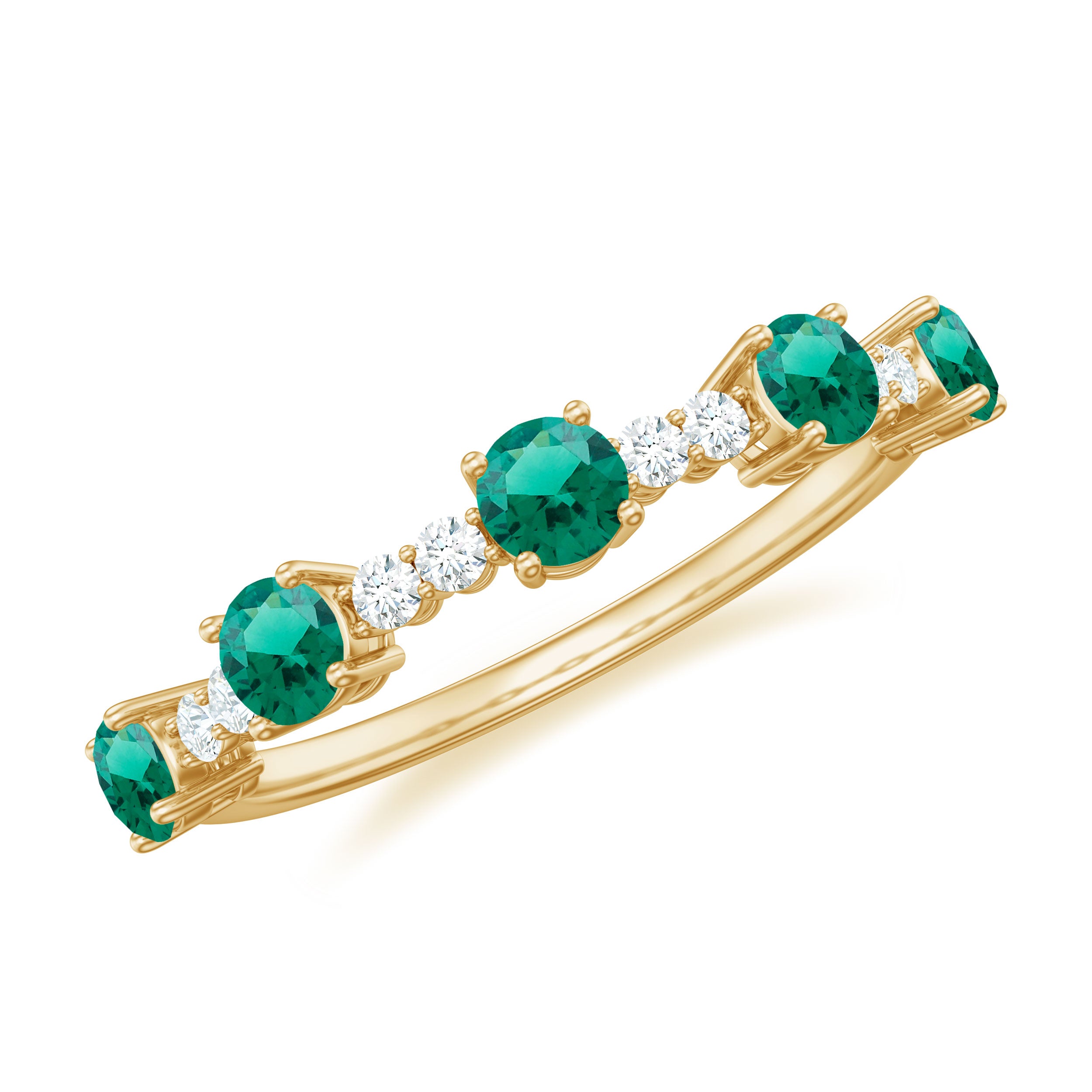 Lab Grown Emerald and Diamond Minimal Half Eternity Ring Lab Created Emerald - ( AAAA ) - Quality - Rosec Jewels