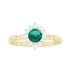 1 CT Round Created Emerald Classic Halo Engagement Ring with Diamond Lab Created Emerald - ( AAAA ) - Quality - Rosec Jewels