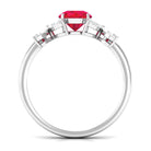 Round Created Ruby Floral Engagement Ring with Moissanite Accent Lab Created Ruby - ( AAAA ) - Quality - Rosec Jewels