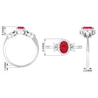 Oval Cut Lab-Created Ruby Statement Engagement Ring with Diamond Lab Created Ruby - ( AAAA ) - Quality - Rosec Jewels