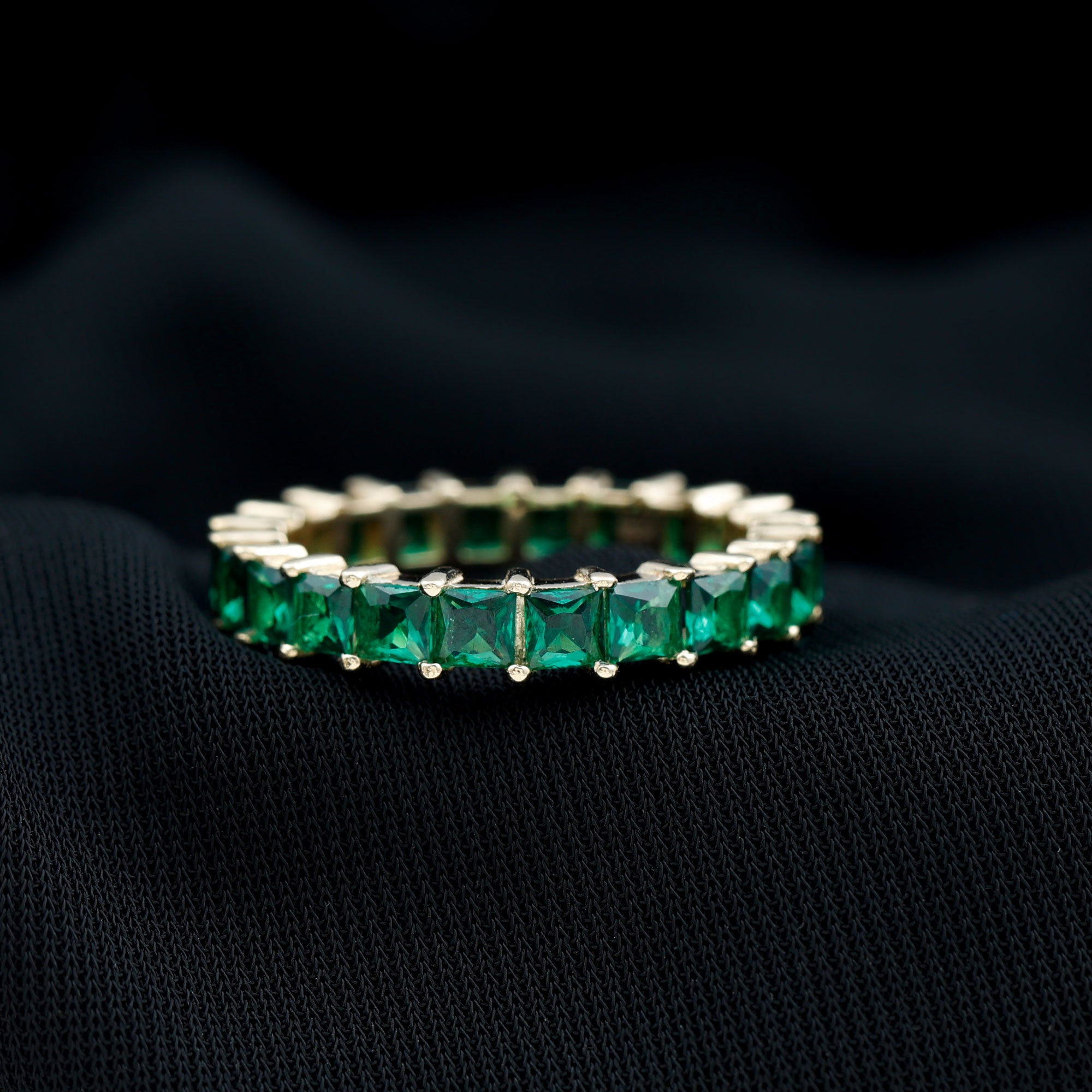 Princess Cut Lab Grown Emerald Full Eternity Ring Lab Created Emerald - ( AAAA ) - Quality - Rosec Jewels