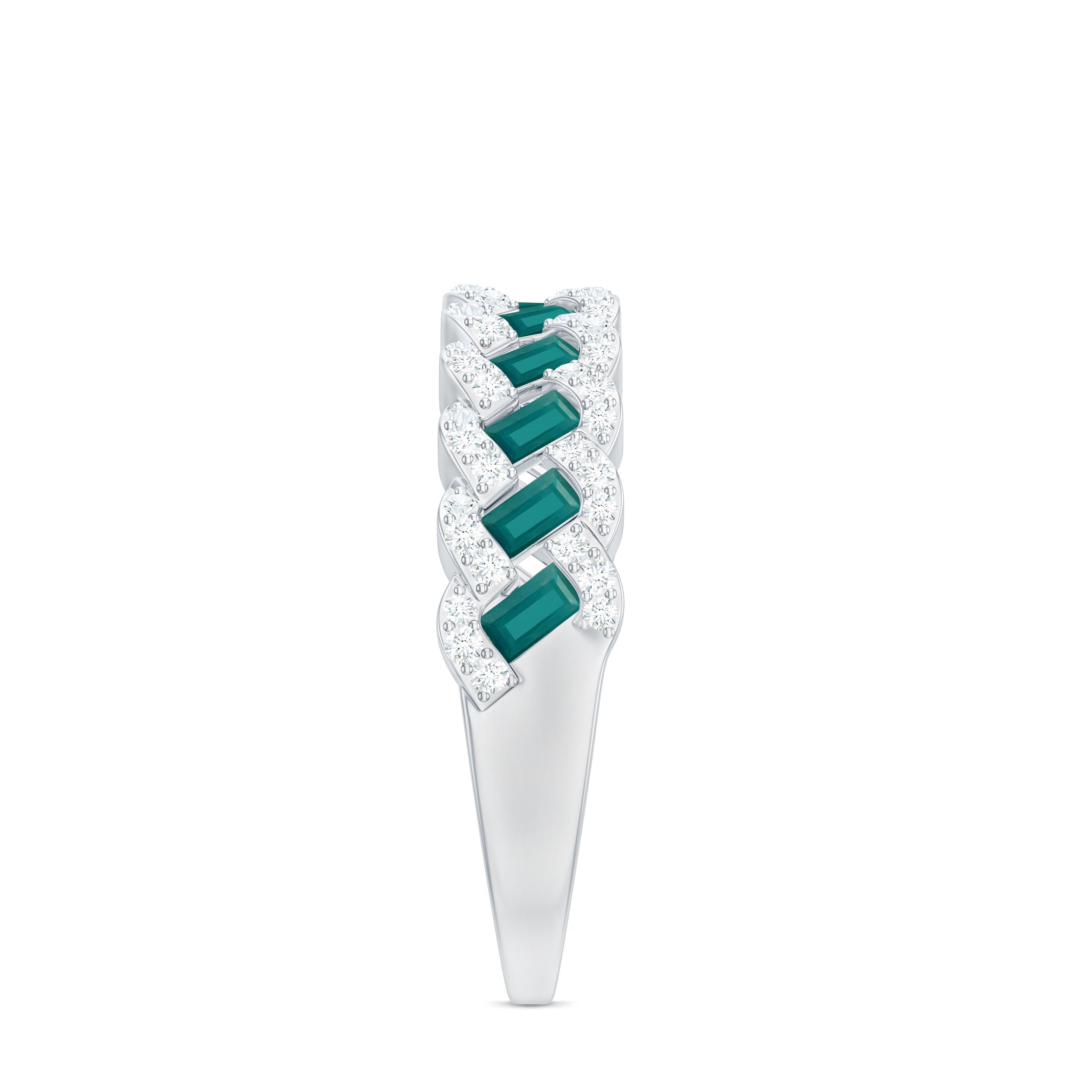 Baguette Emerald and Diamond Braided Half Eternity Band Ring Emerald - ( AAA ) - Quality - Rosec Jewels