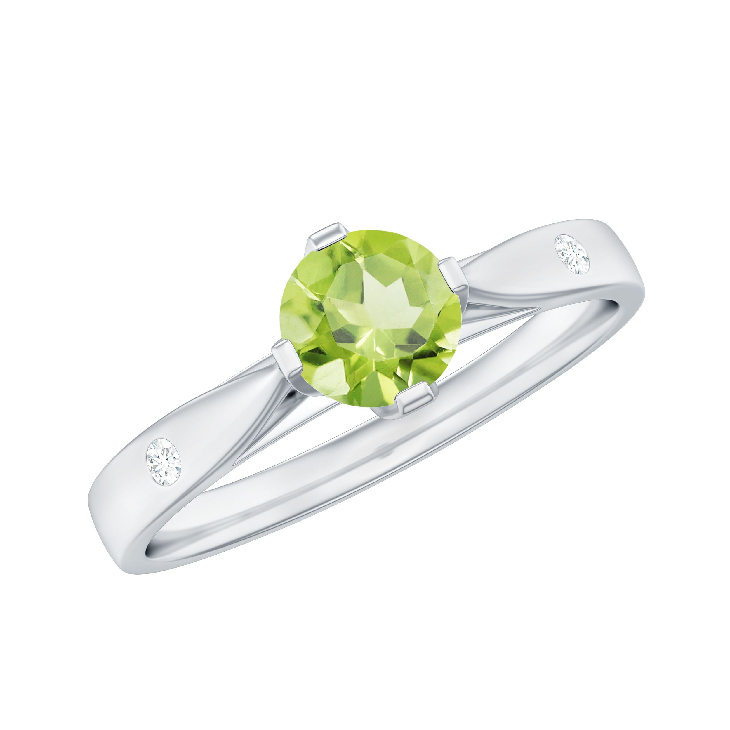 Floral Set Peridot Solitaire Ring with Diamond Peridot - ( AAA ) - Quality - Rosec Jewels