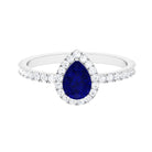 Natural Blue Sapphire and Diamond Teardrop Halo Engagement Ring Blue Sapphire - ( AAA ) - Quality - Rosec Jewels