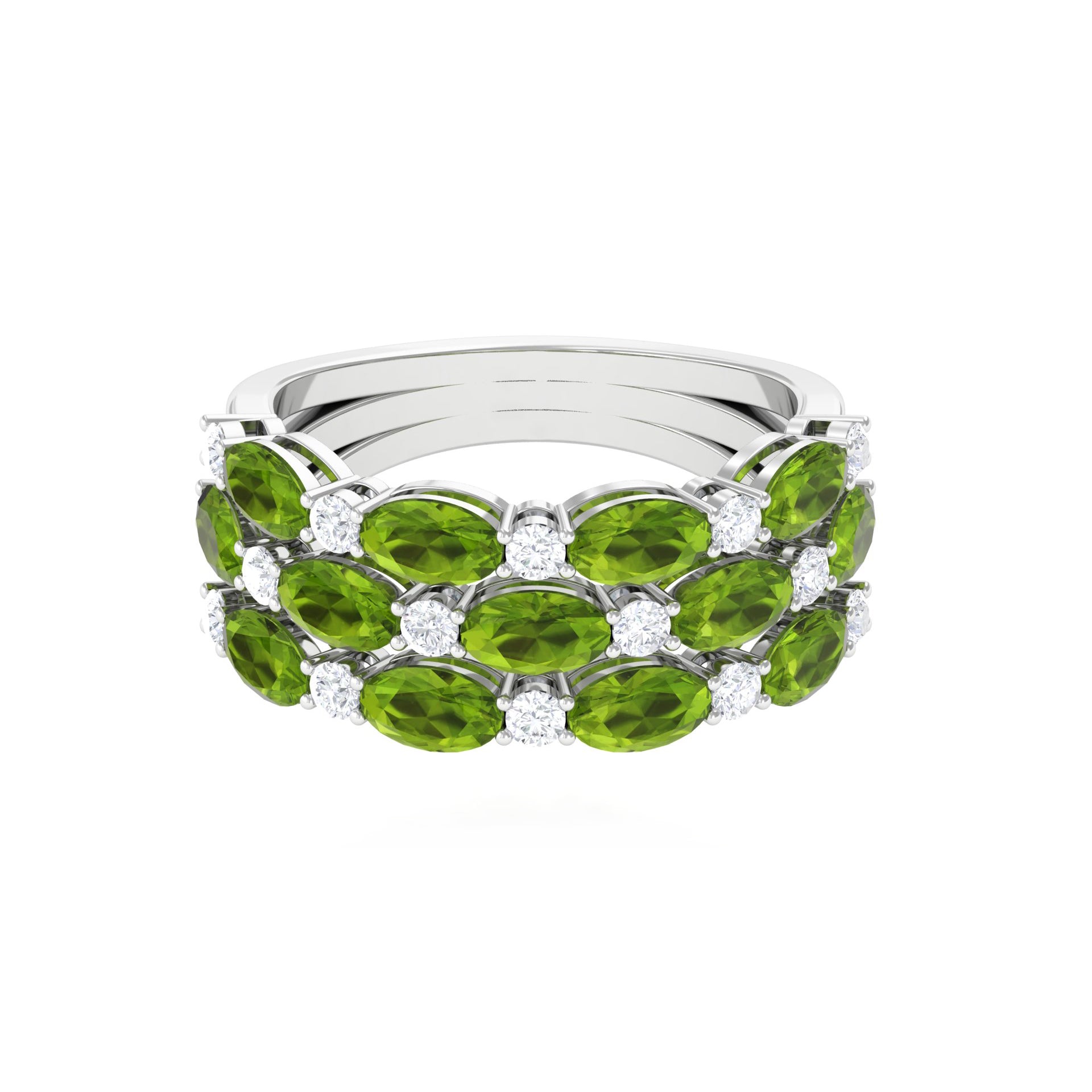 Oval Peridot Statement Ring with Moissanite Peridot - ( AAA ) - Quality - Rosec Jewels