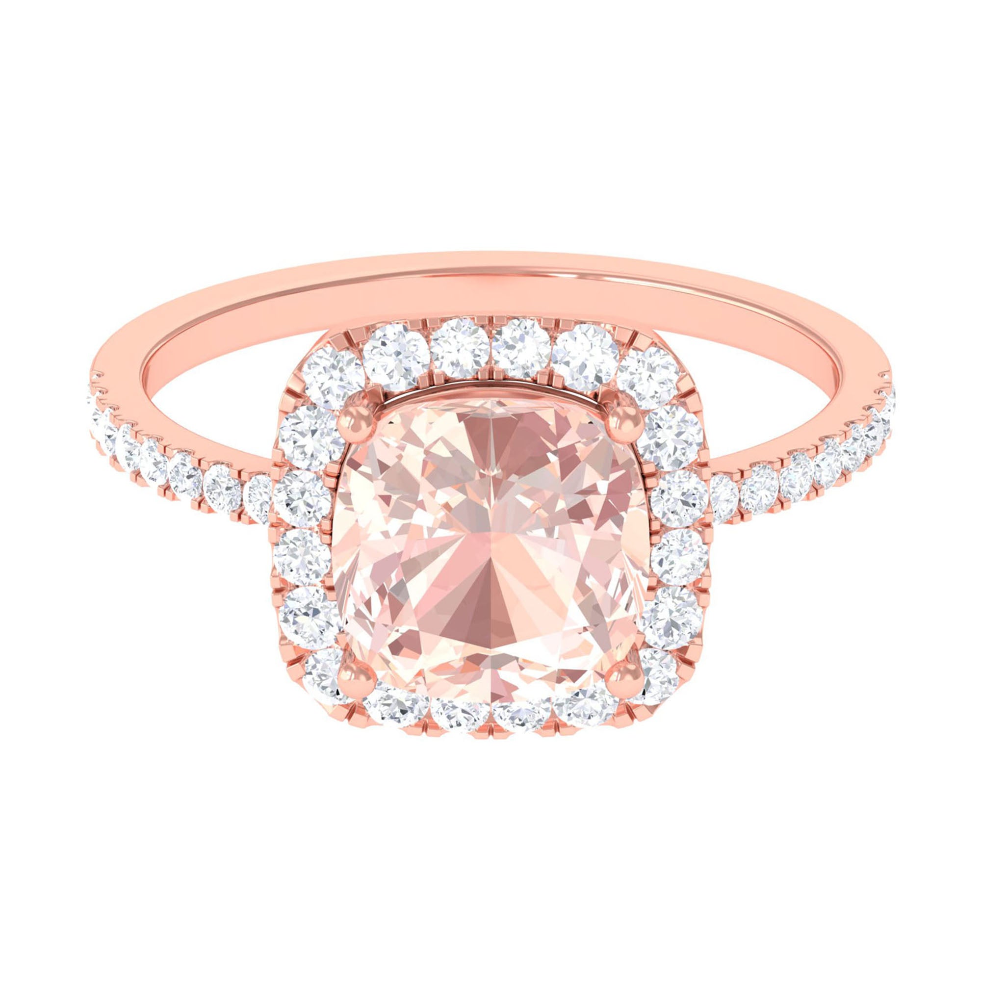 Real Morganite Engagement Ring with Diamond Halo Morganite - ( AAA ) - Quality - Rosec Jewels