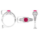 Vintage Inspired Ruby Engagement Ring with Diamond Ruby - ( AAA ) - Quality - Rosec Jewels