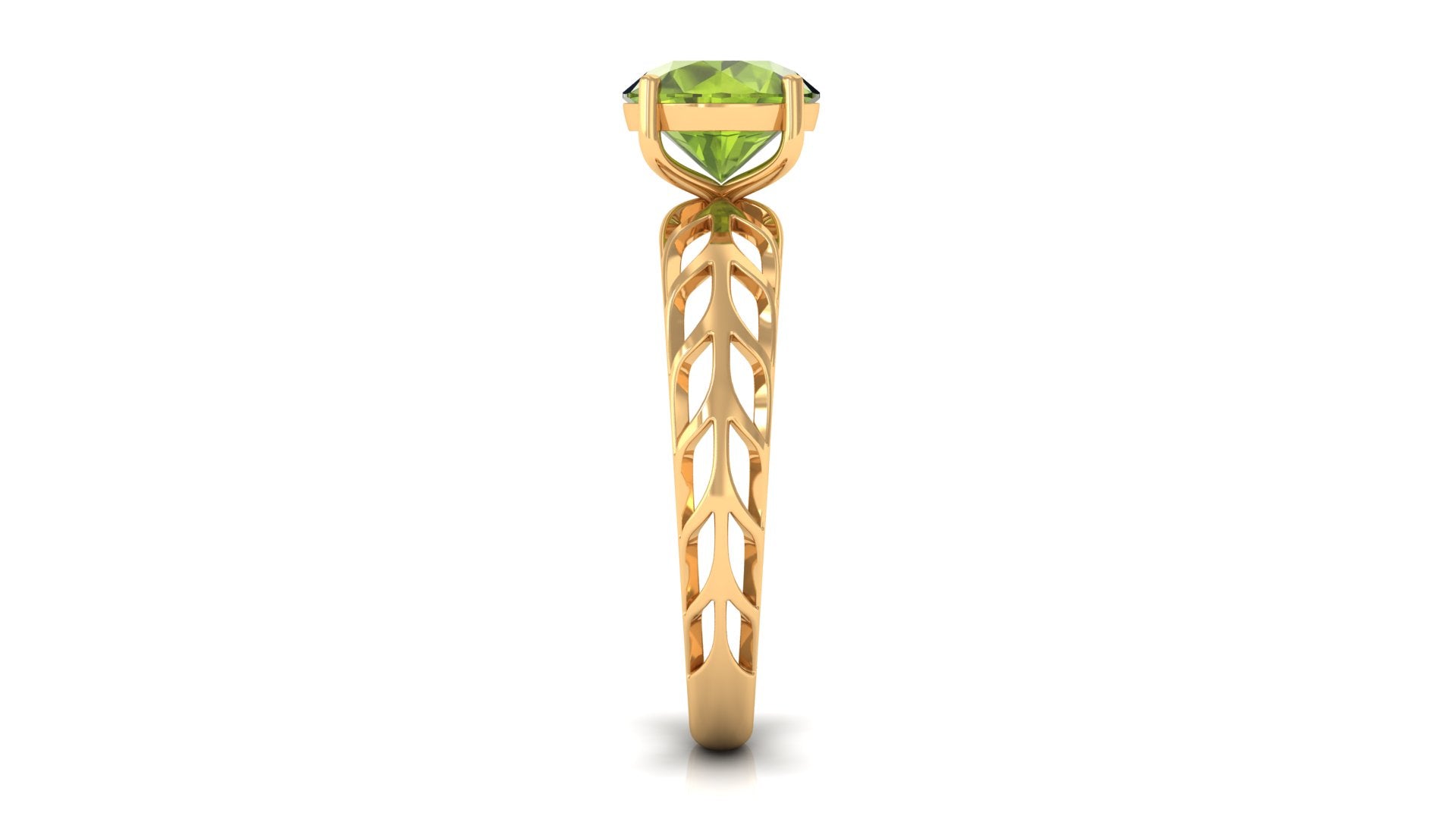 8 MM Round Peridot Solitaire Gold Cut Work Ring in Prong Setting Peridot - ( AAA ) - Quality - Rosec Jewels