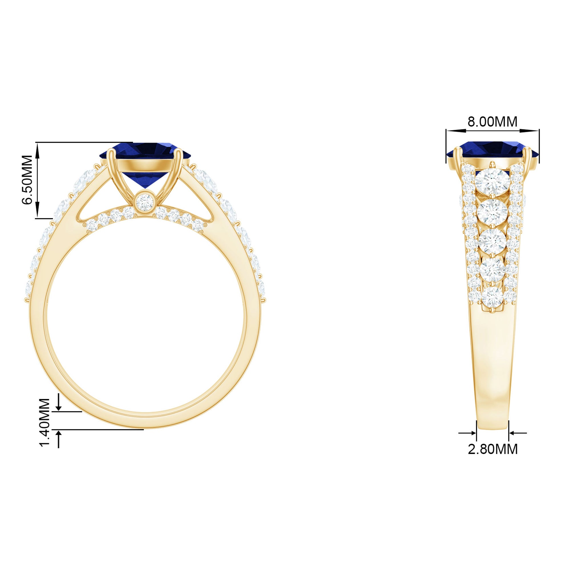 Solitaire Created Blue Sapphire Statement Engagement Ring with Moissanite Lab Created Blue Sapphire - ( AAAA ) - Quality - Rosec Jewels