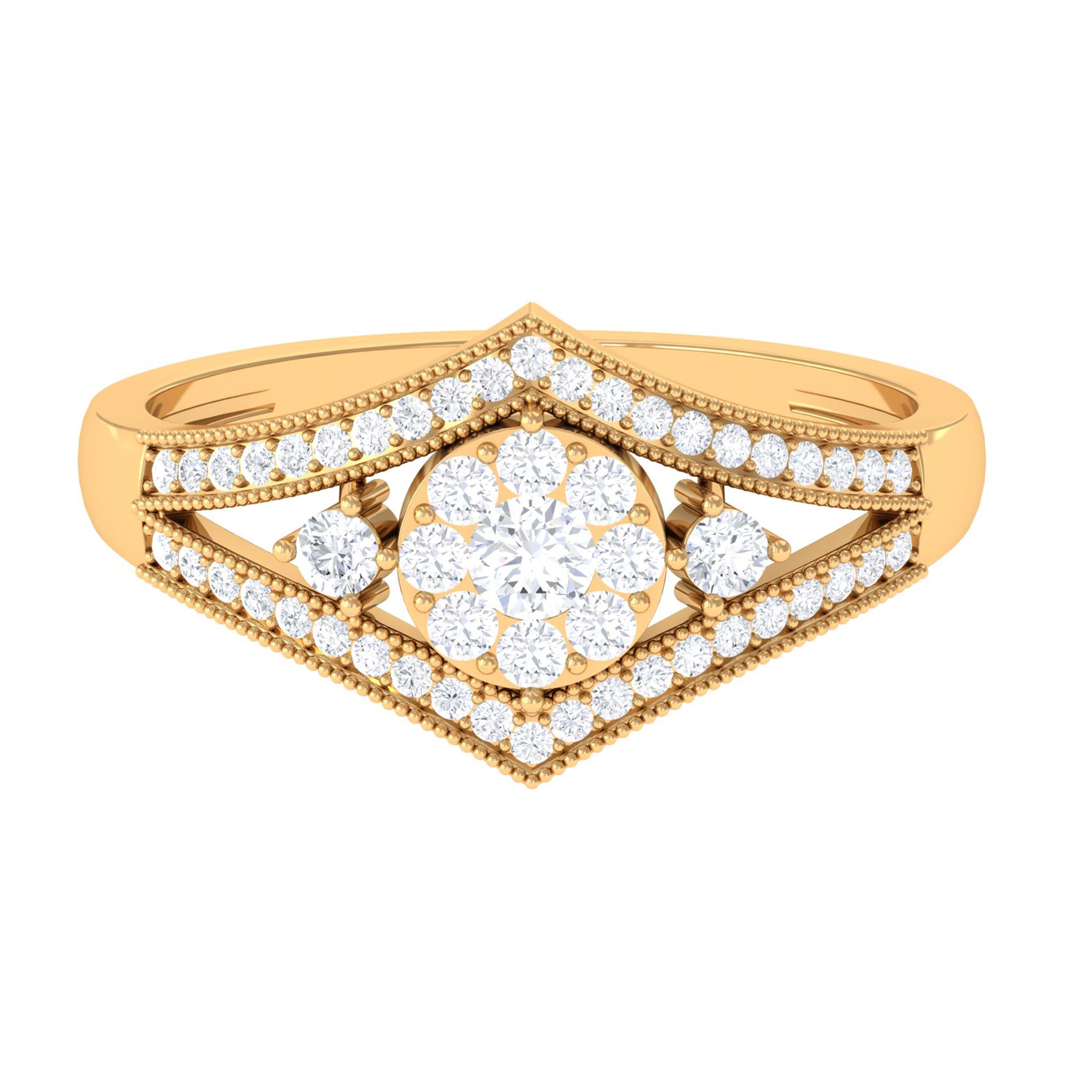 Round Diamond Vintage Bridal Ring with Diamond Accent Diamond - ( HI-SI ) - Color and Clarity - Rosec Jewels