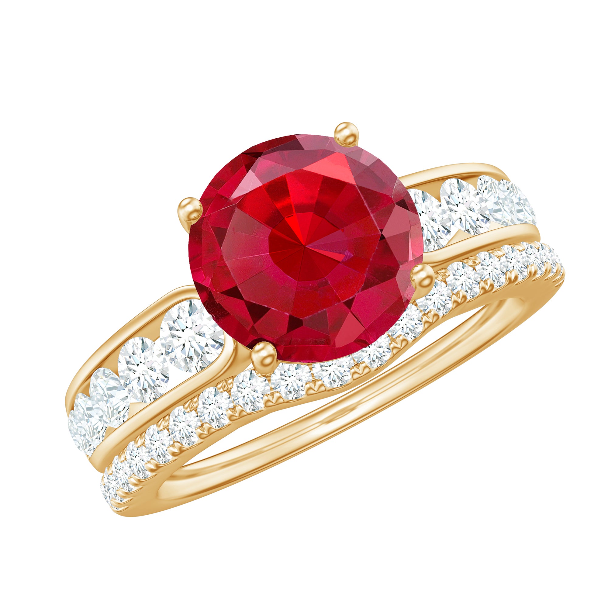 Certified Lab Grown Ruby And Moissanite Engagement Ring Set Lab Created Ruby - ( AAAA ) - Quality - Rosec Jewels