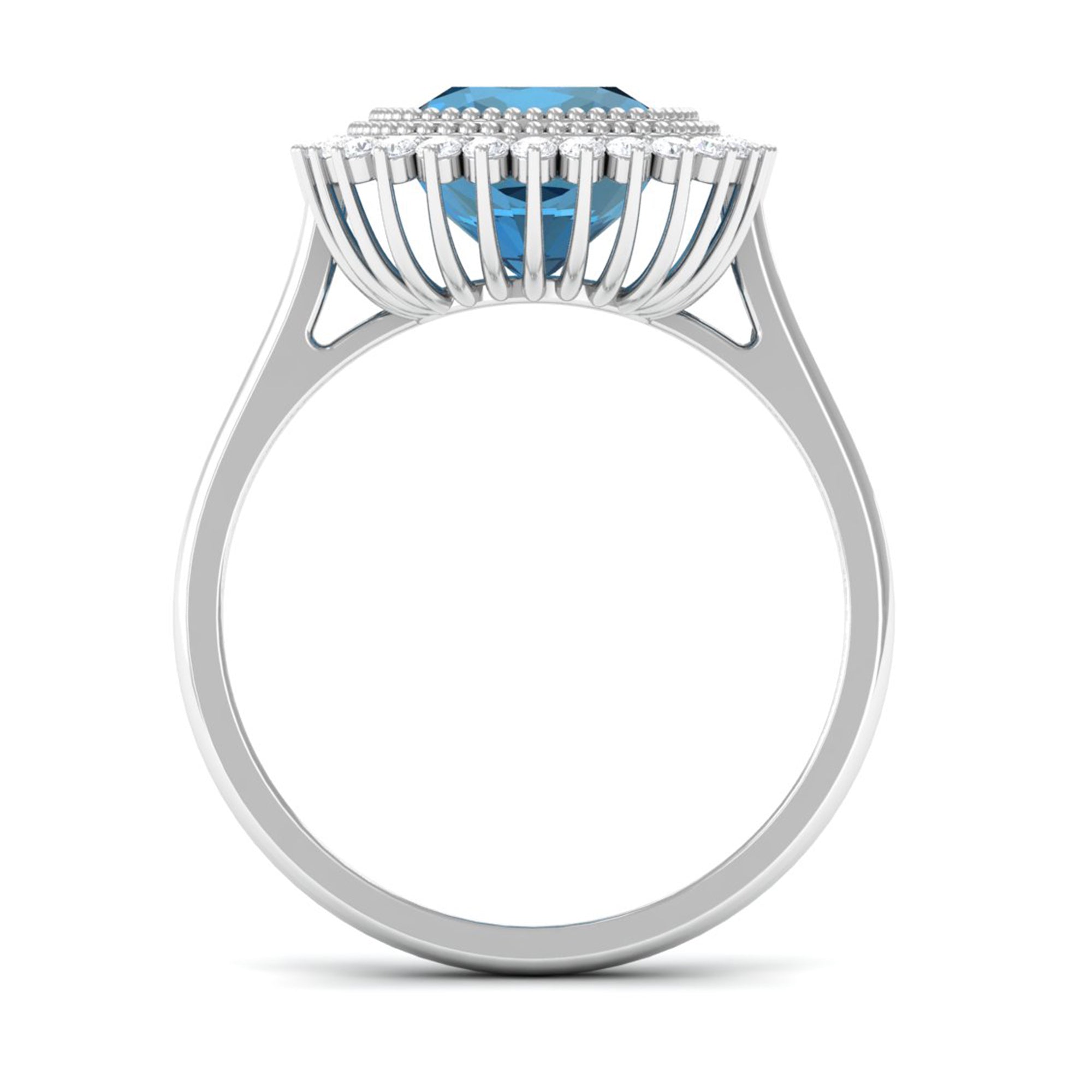 Cushion Cut London Blue Topaz Statement Engagement Ring with Diamond Halo London Blue Topaz - ( AAA ) - Quality - Rosec Jewels