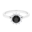 6 MM Black Onyx Engagement Ring with Diamond Accent Black Onyx - ( AAA ) - Quality - Rosec Jewels