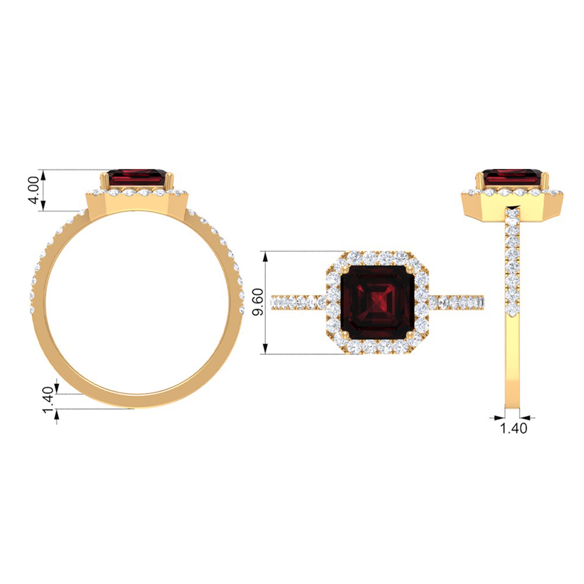 Asscher Cut Garnet Halo Engagement Ring with Diamond Garnet - ( AAA ) - Quality - Rosec Jewels