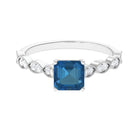 Asscher Cut London Blue Topaz Solitaire Ring with Diamond Side Stones London Blue Topaz - ( AAA ) - Quality - Rosec Jewels