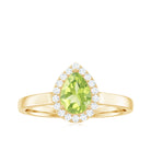 5X7 MM Pear Shaped Peridot Solitaire with Diamond Halo Ring Peridot - ( AAA ) - Quality - Rosec Jewels