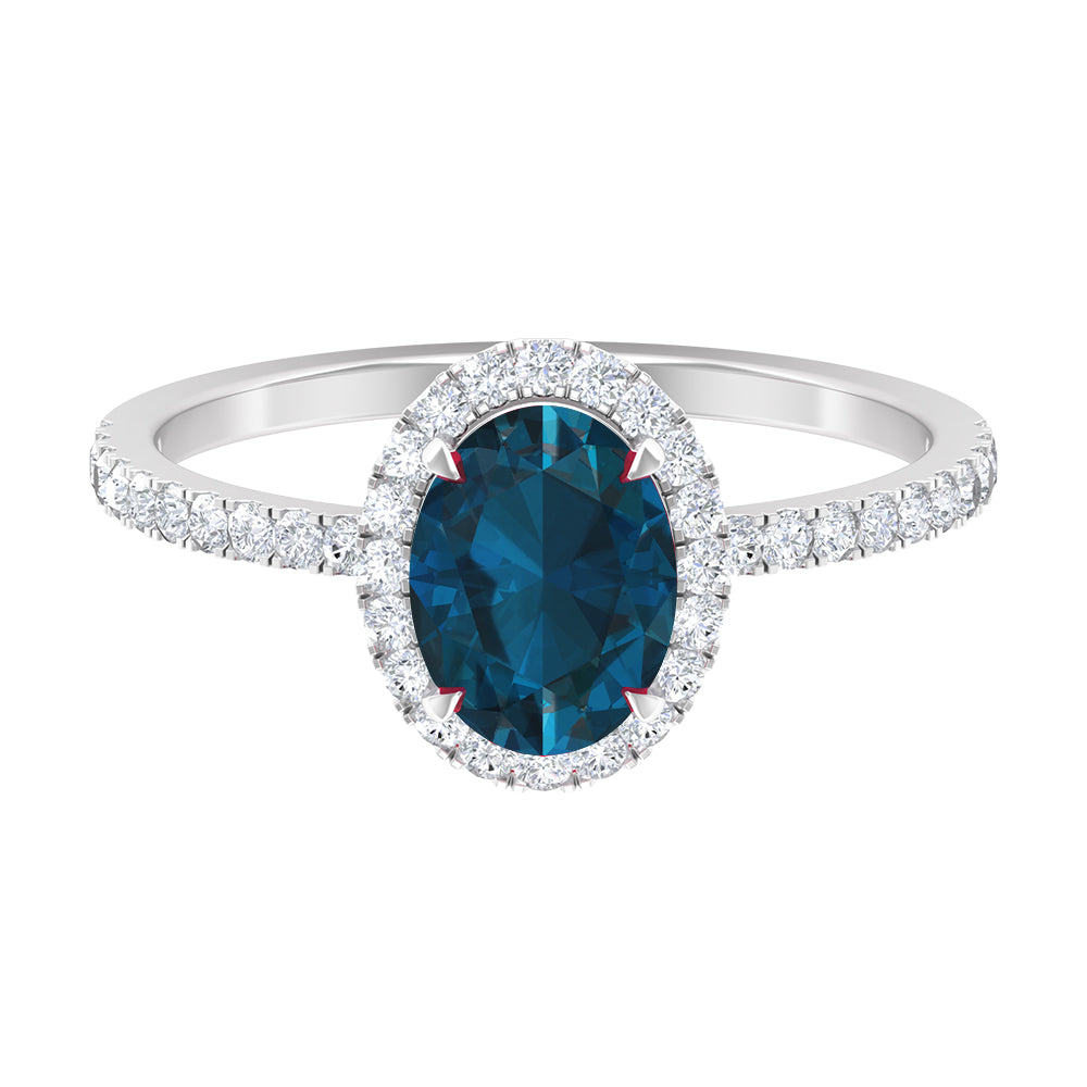 Oval Shape London Blue Topaz Cocktail Engagement Ring with Diamond London Blue Topaz - ( AAA ) - Quality - Rosec Jewels