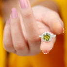 1 CT Peridot Solitaire Ring with Moissanite Accent Ring Peridot - ( AAA ) - Quality - Rosec Jewels