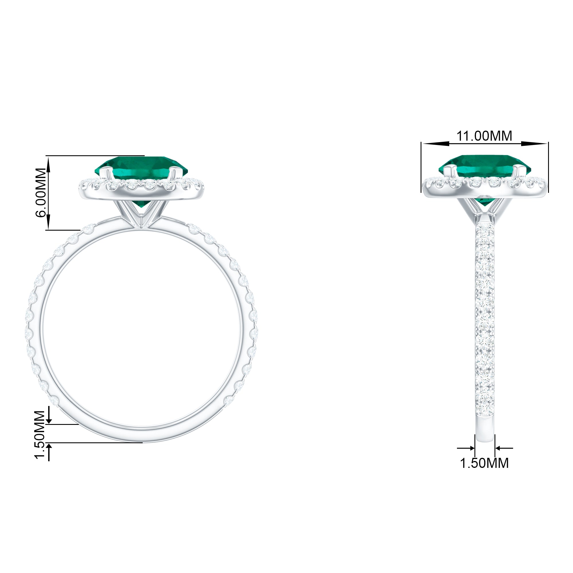 Round Created Emerald Classic Halo Engagement Ring with Moissanite Lab Created Emerald - ( AAAA ) - Quality - Rosec Jewels