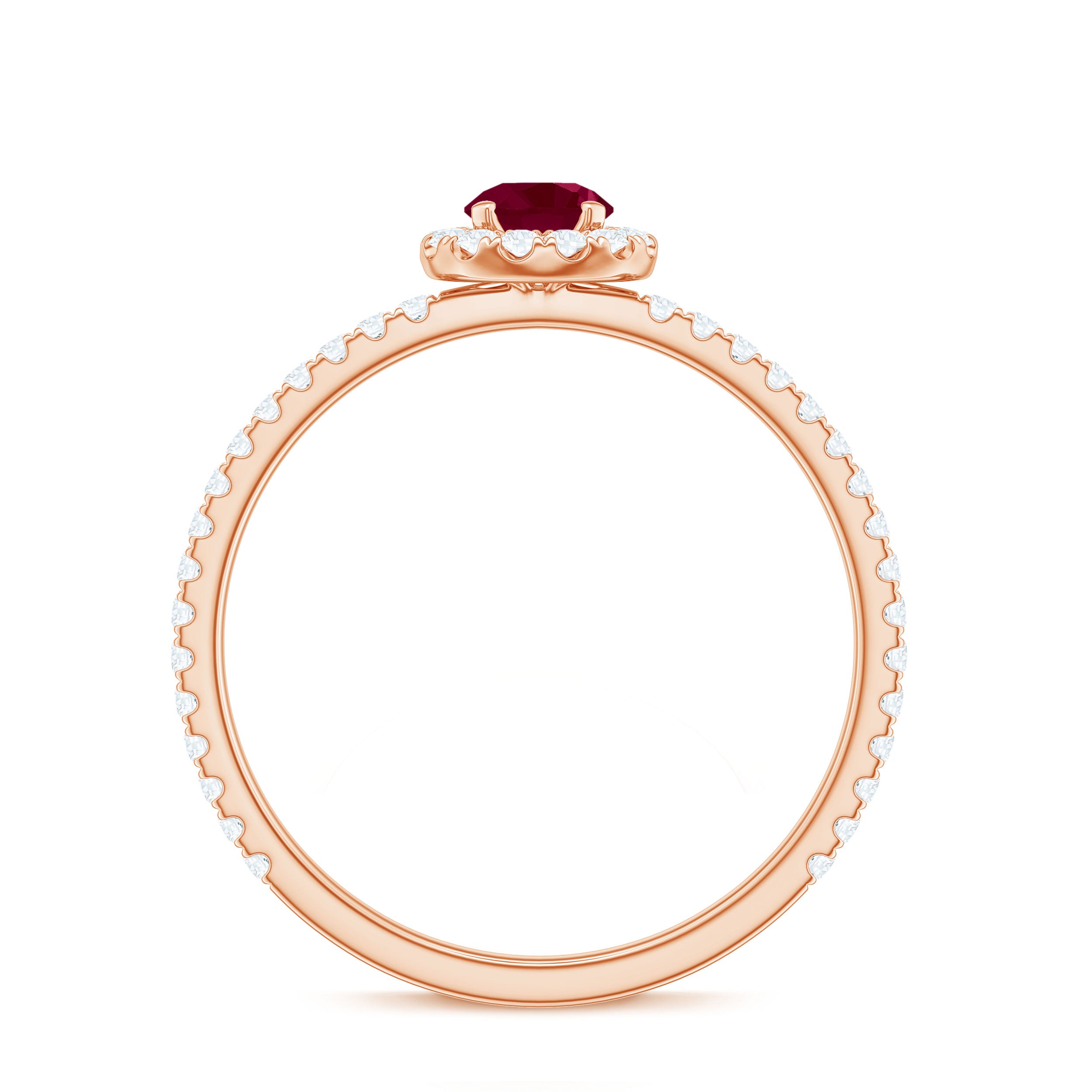 Minimal Ruby Engagement Ring with Diamond Halo Ruby - ( AAA ) - Quality - Rosec Jewels