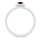 Minimal Ruby Engagement Ring with Diamond Halo Ruby - ( AAA ) - Quality - Rosec Jewels