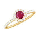 Minimal Ruby Engagement Ring with Diamond Halo Ruby - ( AAA ) - Quality - Rosec Jewels