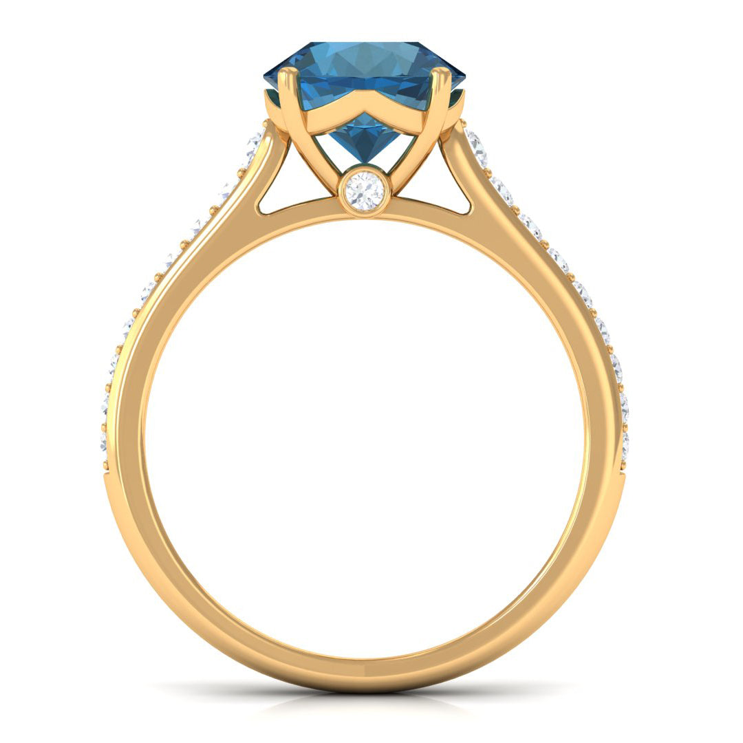 London Blue Topaz Solitaire Ring with Diamond Accent London Blue Topaz - ( AAA ) - Quality - Rosec Jewels