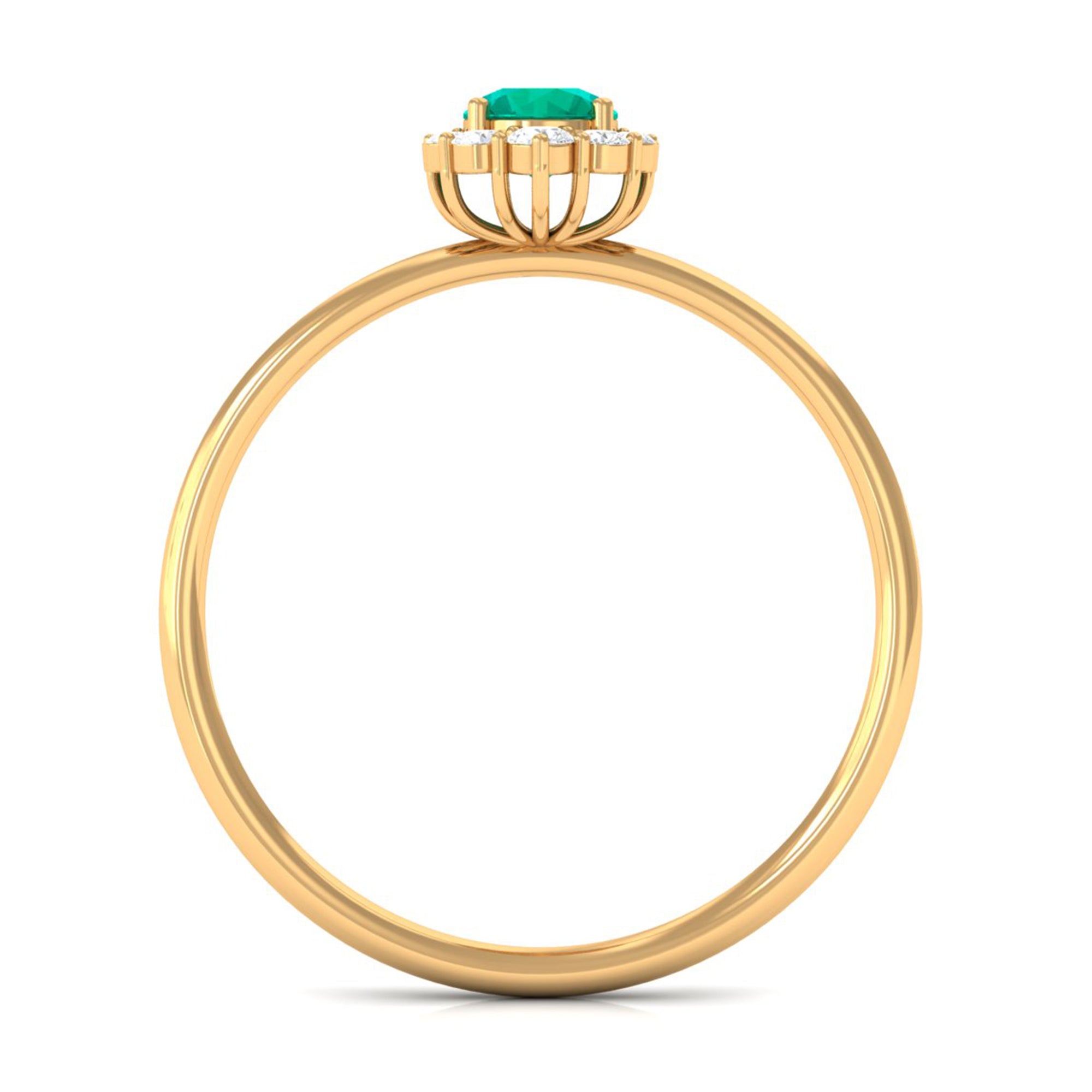 Classic Emerald Engagement Ring with Diamond Accent Emerald - ( AAA ) - Quality - Rosec Jewels