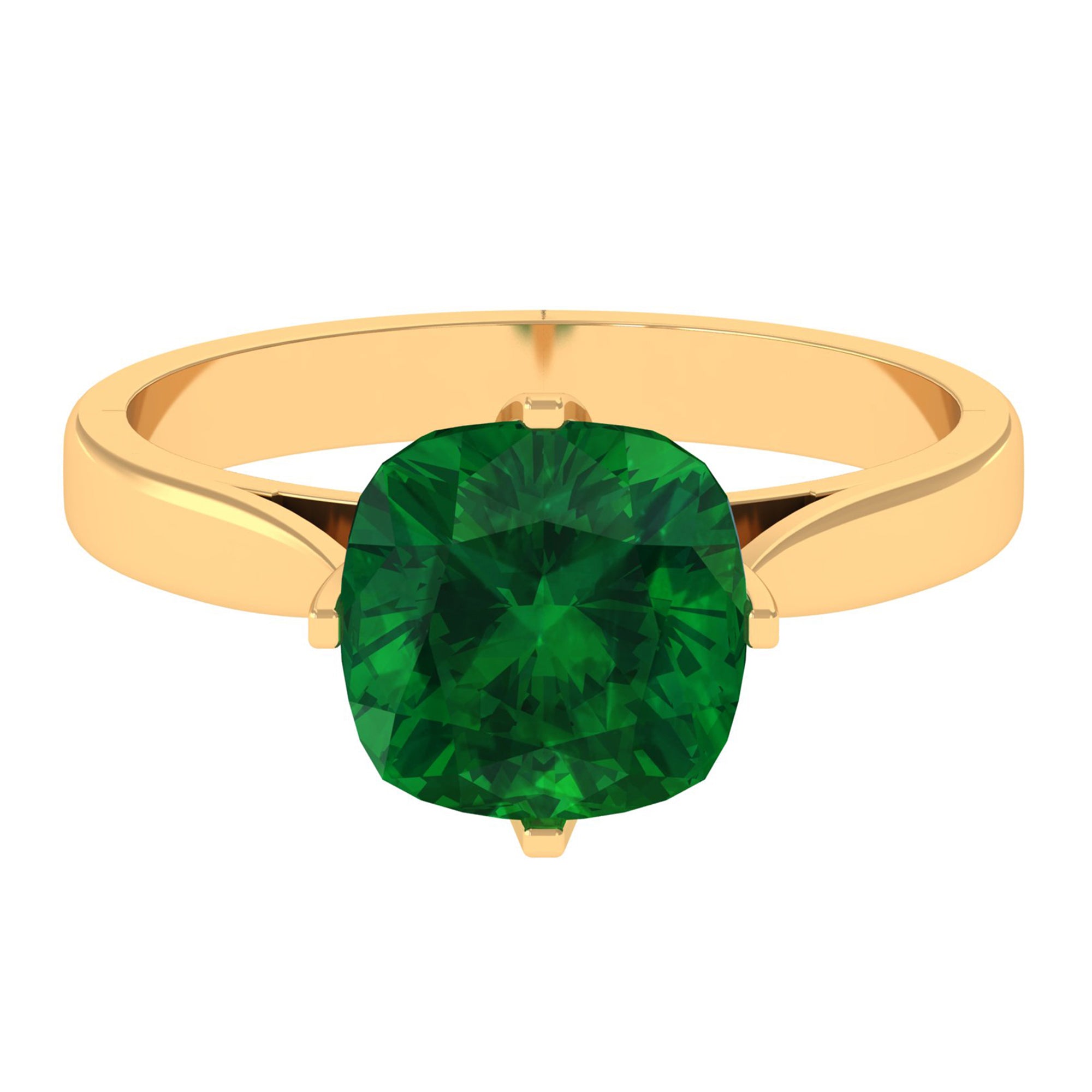 Cushion Cut Lab Grown Emerald Solitaire Engagement Ring Lab Created Emerald - ( AAAA ) - Quality - Rosec Jewels